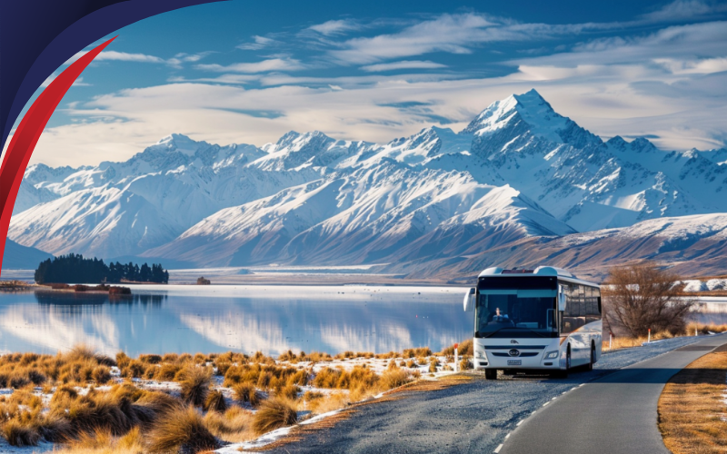 Scenic Coach Stop at Lake Tekapo, May 2024, New Zealand, Coach hire in New Zealand.